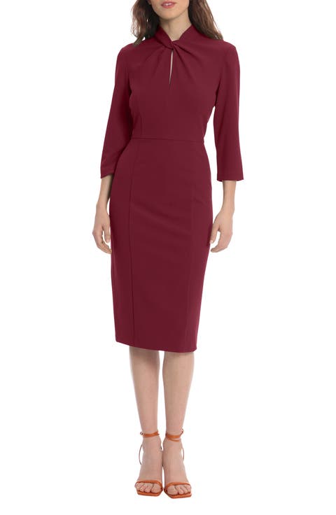 Crepe Three-Quarter Sleeve Sheath Dress