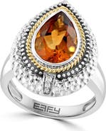 EFFY Pear Cut Citrine & Pavé Diamond Ring