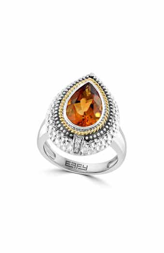 EFFY Pear Cut Citrine & Pavé Diamond Ring