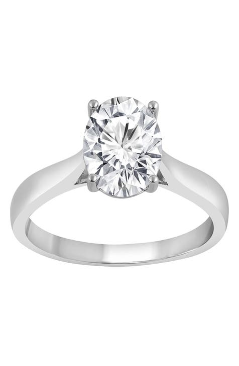 14K White Gold Near Colorless Lab Grown Oval Diamond Solitaire Ring