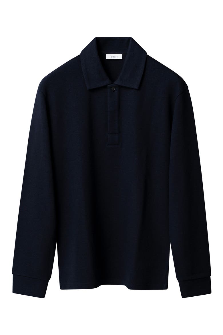 Boiled Wool Long Sleeve Polo, Alternate, color, NAVY