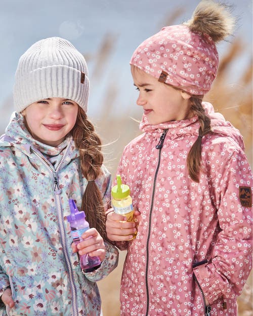 Deux Par Deux Little Girl's Printed Jacket Two-piece Mid-season Outerwear Set Small White Flowers On In White Flowers On Turquoise
