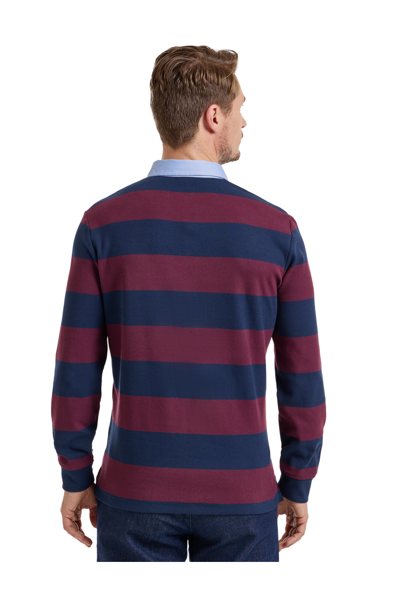 Long Sleeve Cotton/Polyester 3-Button Polo With Woven Collar, Alternate, color, Navy/Burgundy