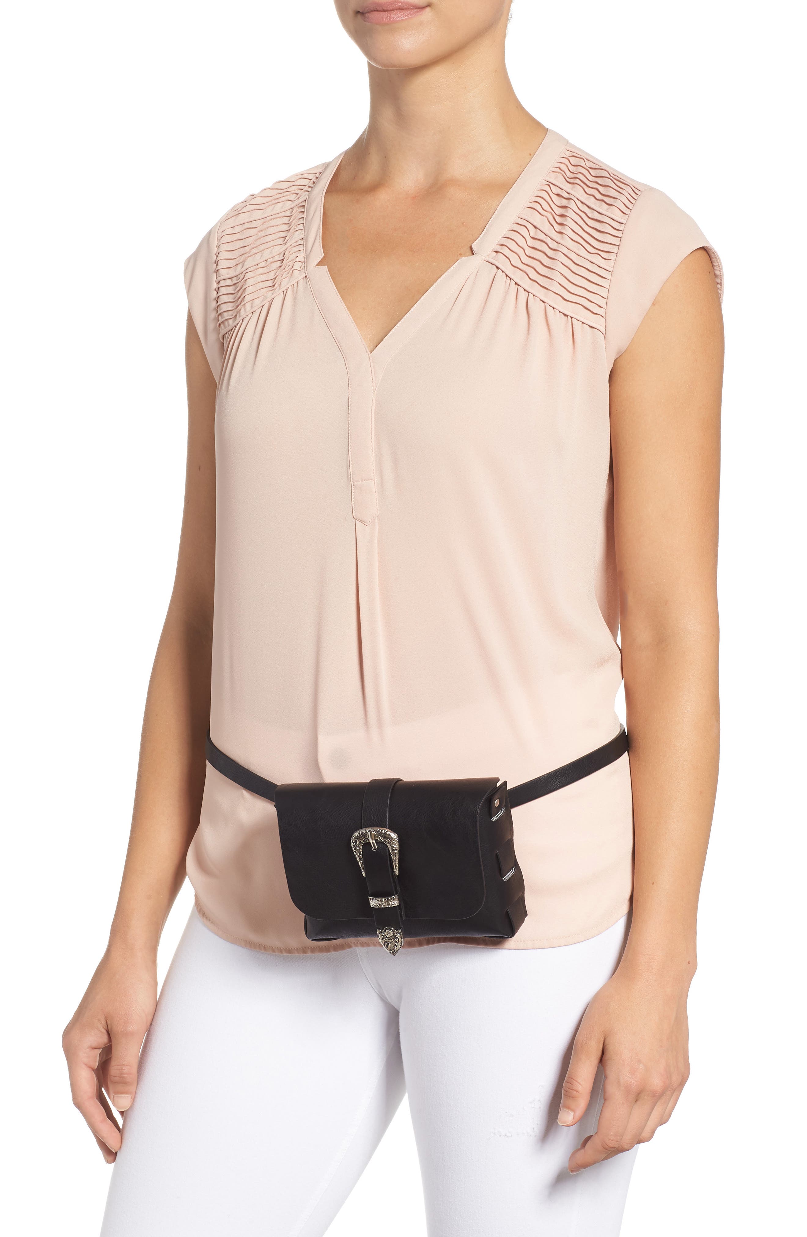 Western Buckle Faux Leather Belt Bag, Alternate, color, BLACK