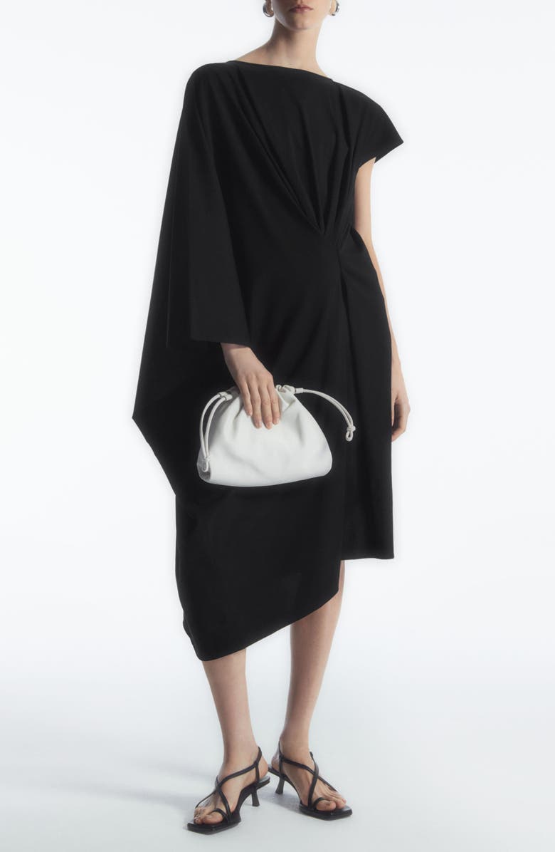 COS Draped Asymmetric Midi Dress, Main, color, Black Dark