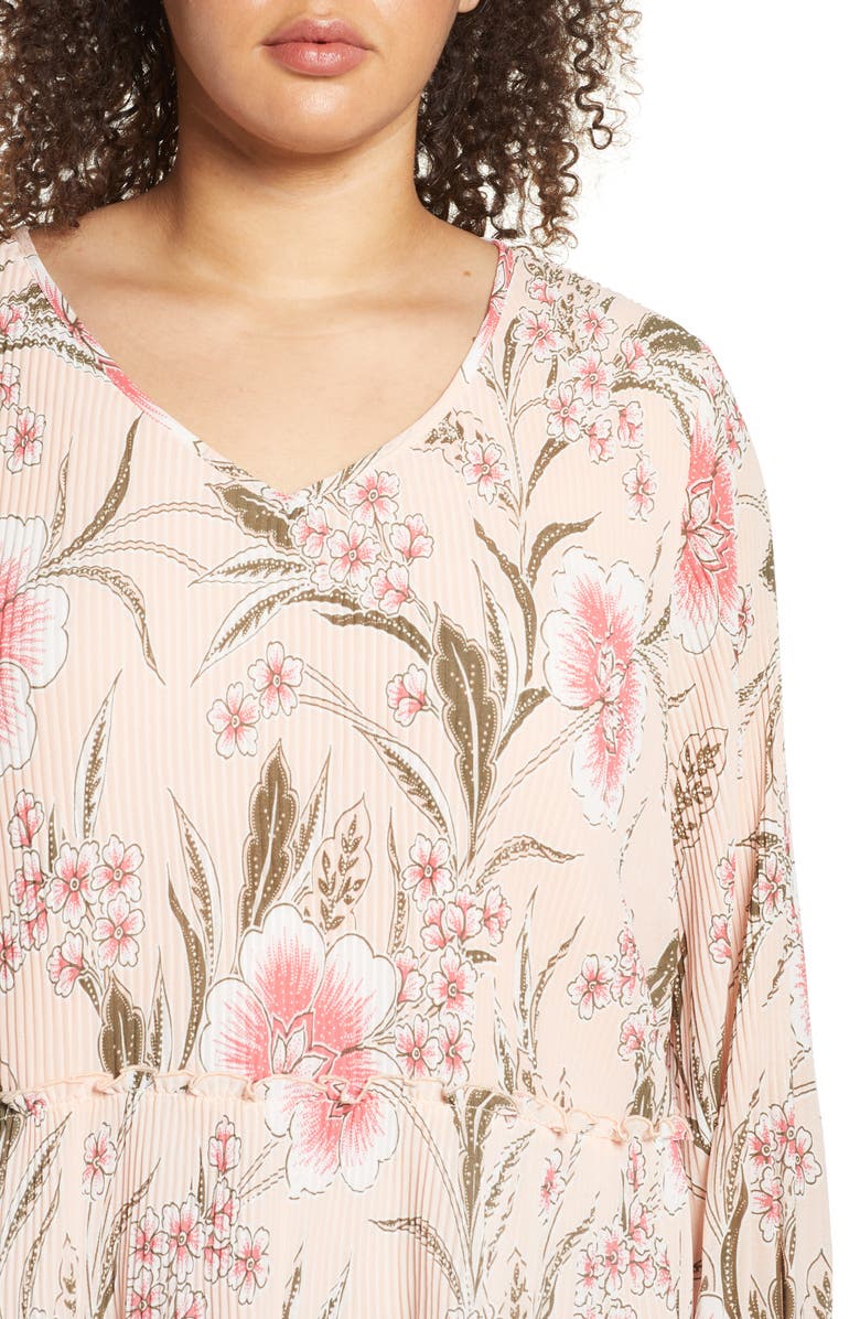 Single Thread Pleated V-Neck Floral Blouse, Alternate, color,