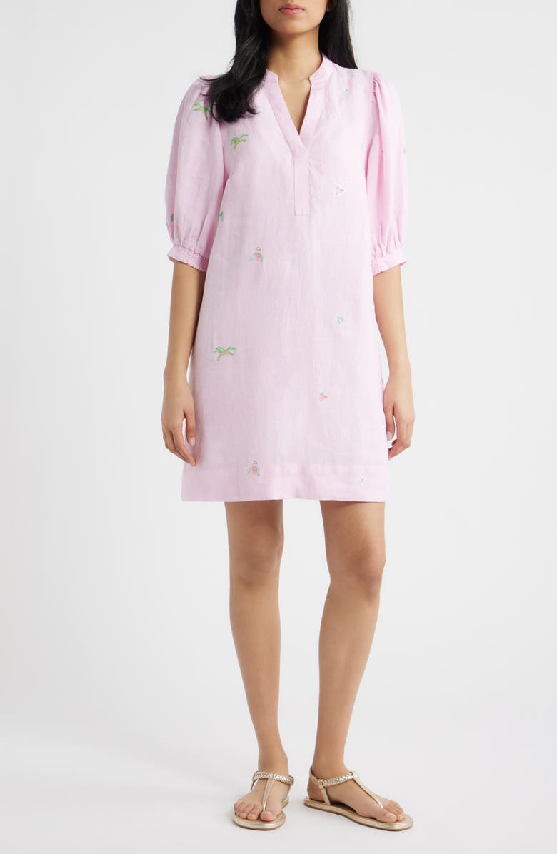 Lilly Pulitzer<sup>®</sup> Mialeigh Embroidered Linen Shift Dress, Main, color, Pink Derby Ditsy