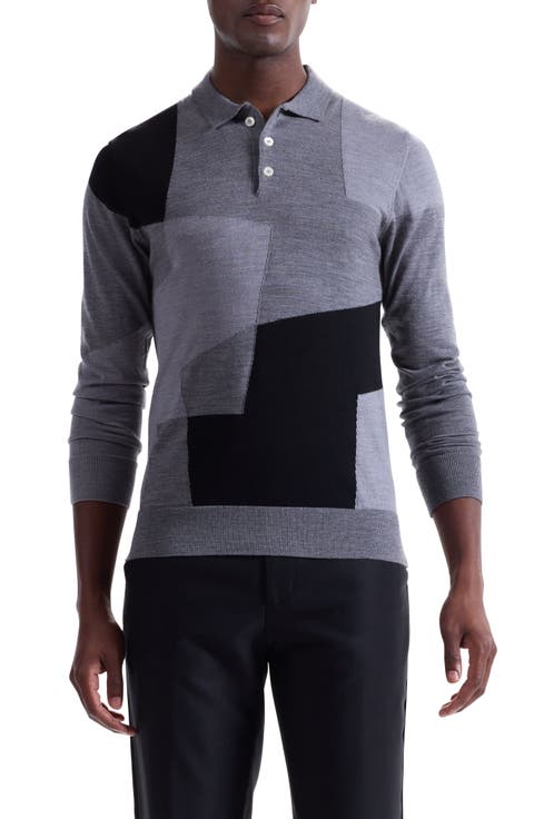 Colorblock Merino Wool Polo Sweater