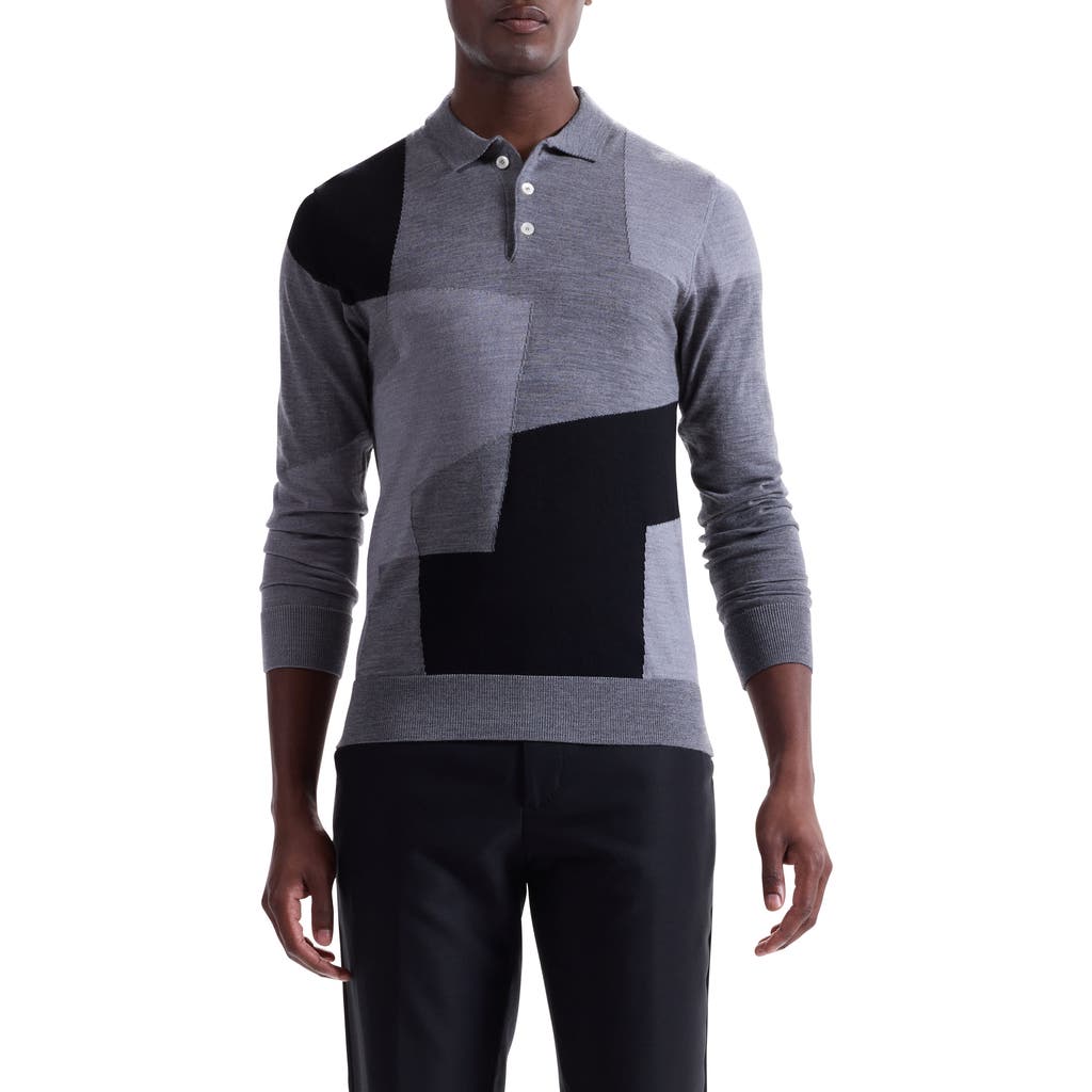 Bugatchi Colorblock Merino Wool Polo Sweater In Gray