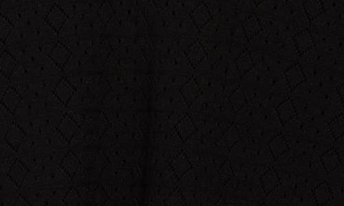 T Tahari Mitered Pointelle V-neck Short Sleeve Sweater In Black