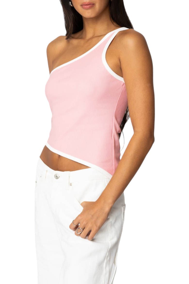 Asymmetric One-Shoulder Rib Top, Alternate, color, PINK