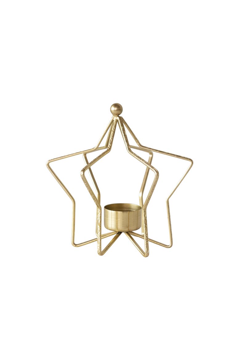 Metal Star Shaped Tealight Holder, Gold Finish, Main, color, Gold