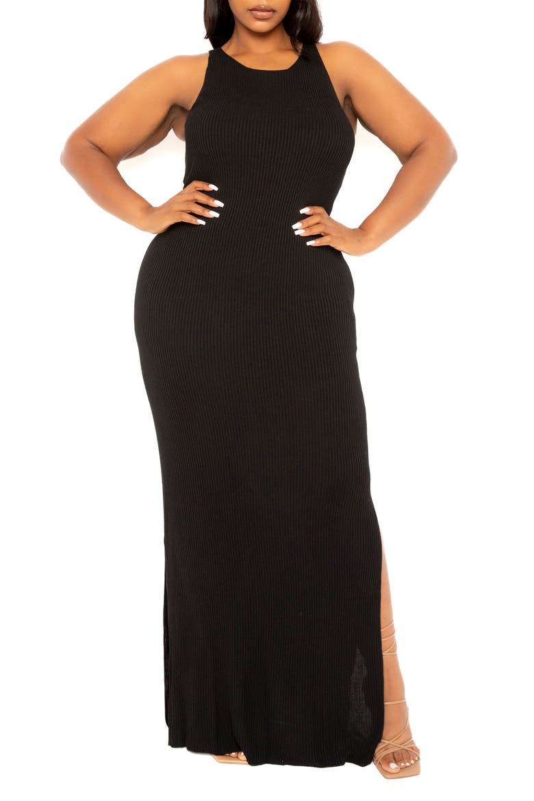 Ribbed Maxi Sweater Dress, Alternate, color, BLACK