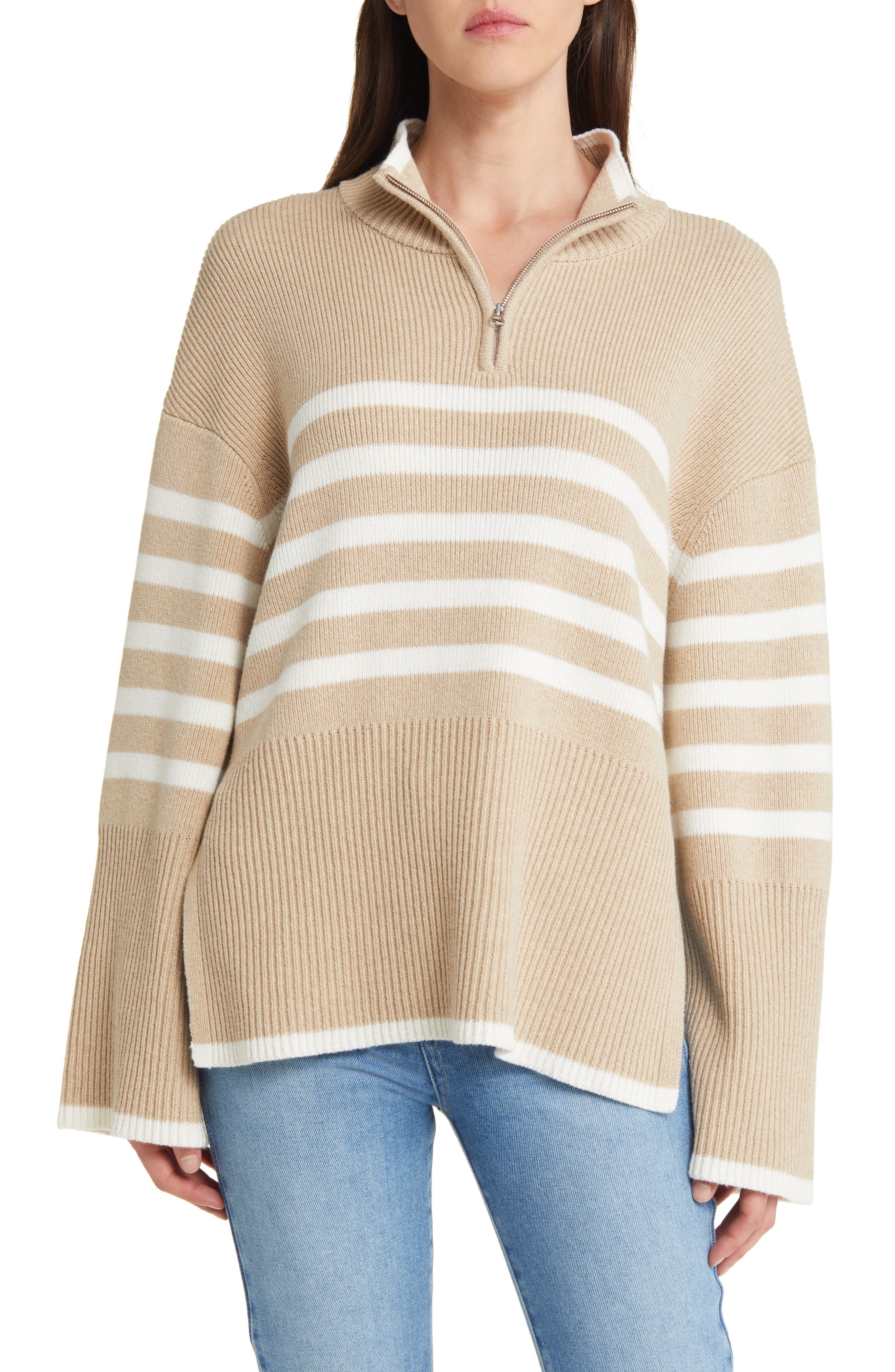 Rails Tessa Stripe Wool & Cotton Quarter-Zip Pullover