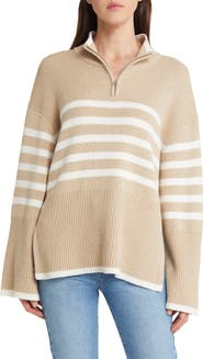 Rails Tessa Stripe Wool & Cotton Quarter-Zip Pullover