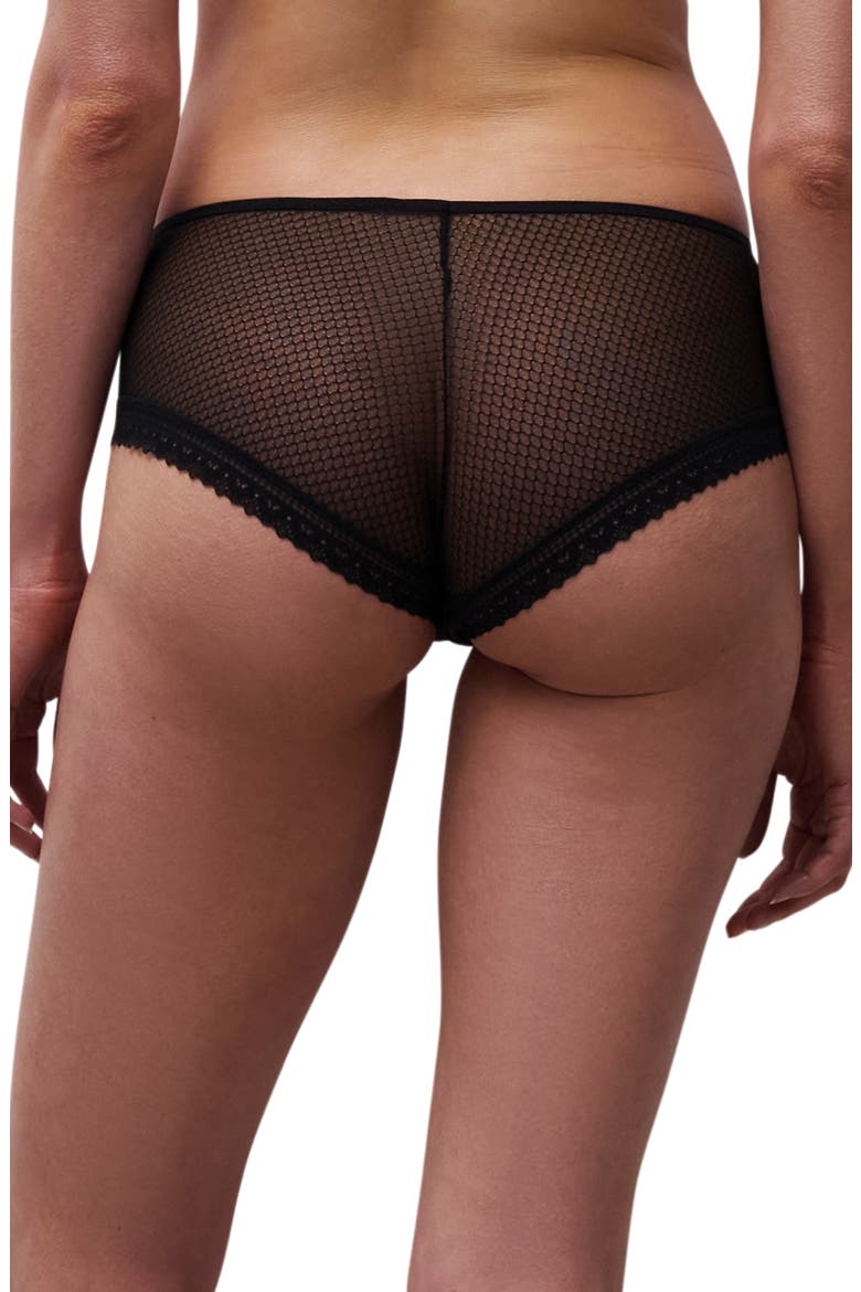 Lace Trim Tulle & Microfiber Briefs, Alternate, color, BLACK
