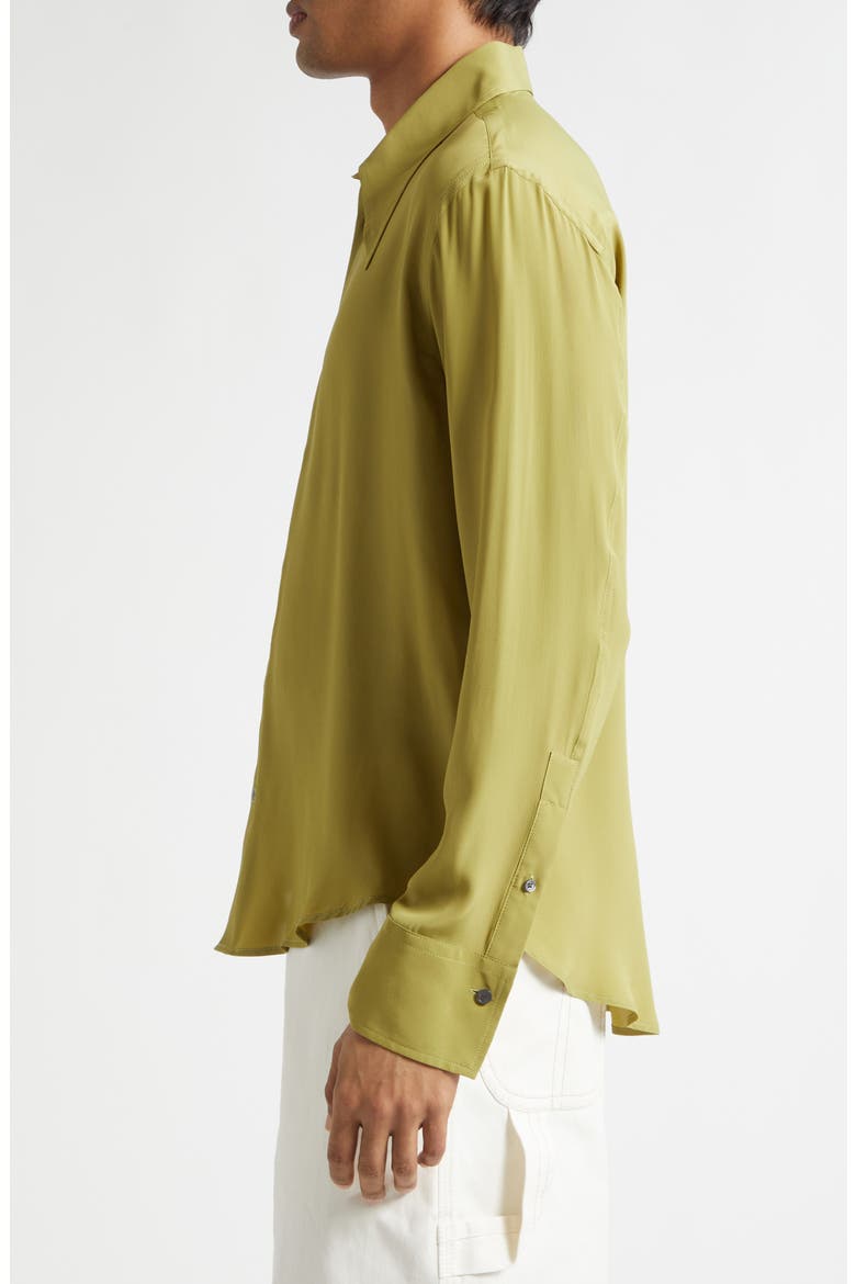 Crêpe de Chine Button-Up Shirt, Alternate, color, MATCHA
