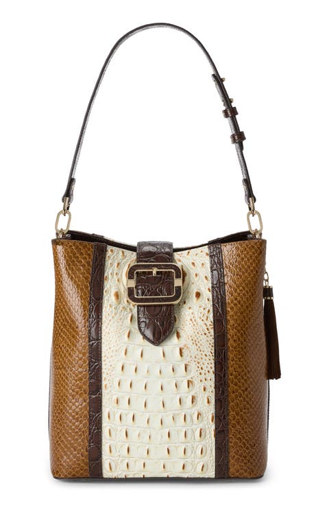 Celina Croc Embossed Leather Bucket Bag