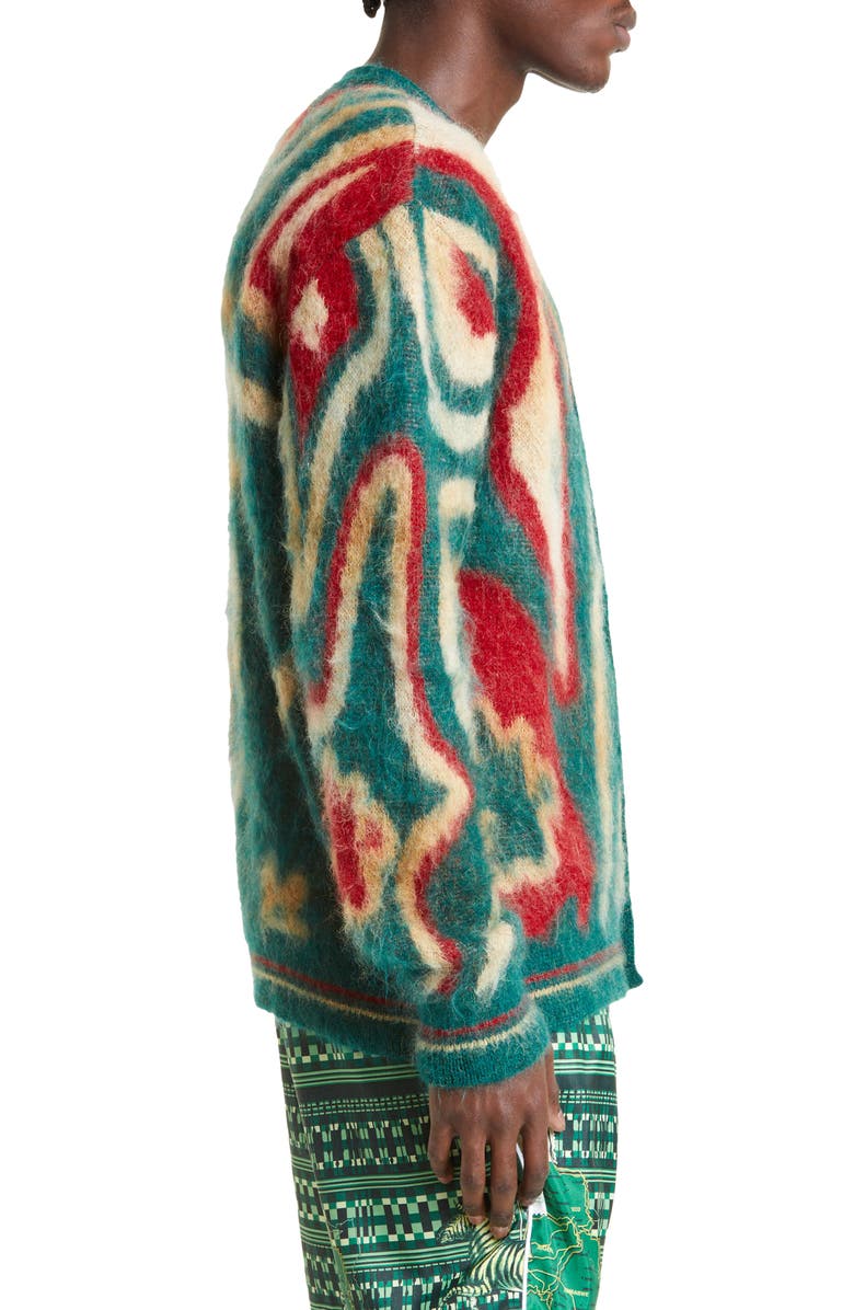 Ahluwalia Ongoye V-Neck Mohair, Wool & Alpaca Blend Cardigan, Alternate, color, 