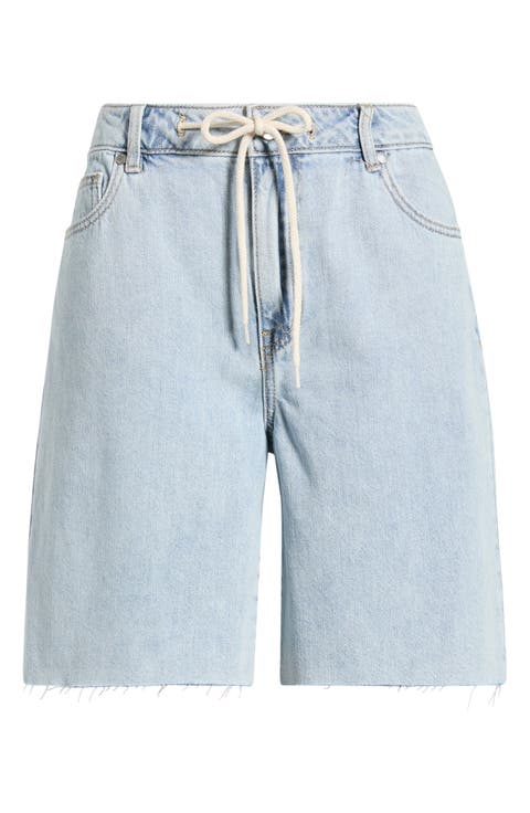 Drawstring Raw Hem Denim Shorts