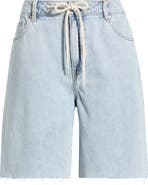 1822 Denim Drawstring Raw Hem Denim Shorts