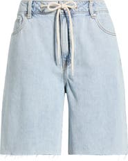 1822 Denim Drawstring Raw Hem Denim Shorts