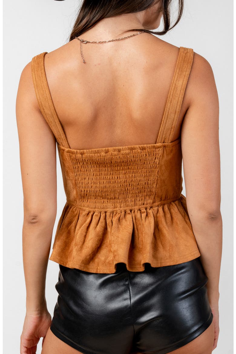 Western Detail Faux Suede Peplum Top, Alternate, color, CAMEL