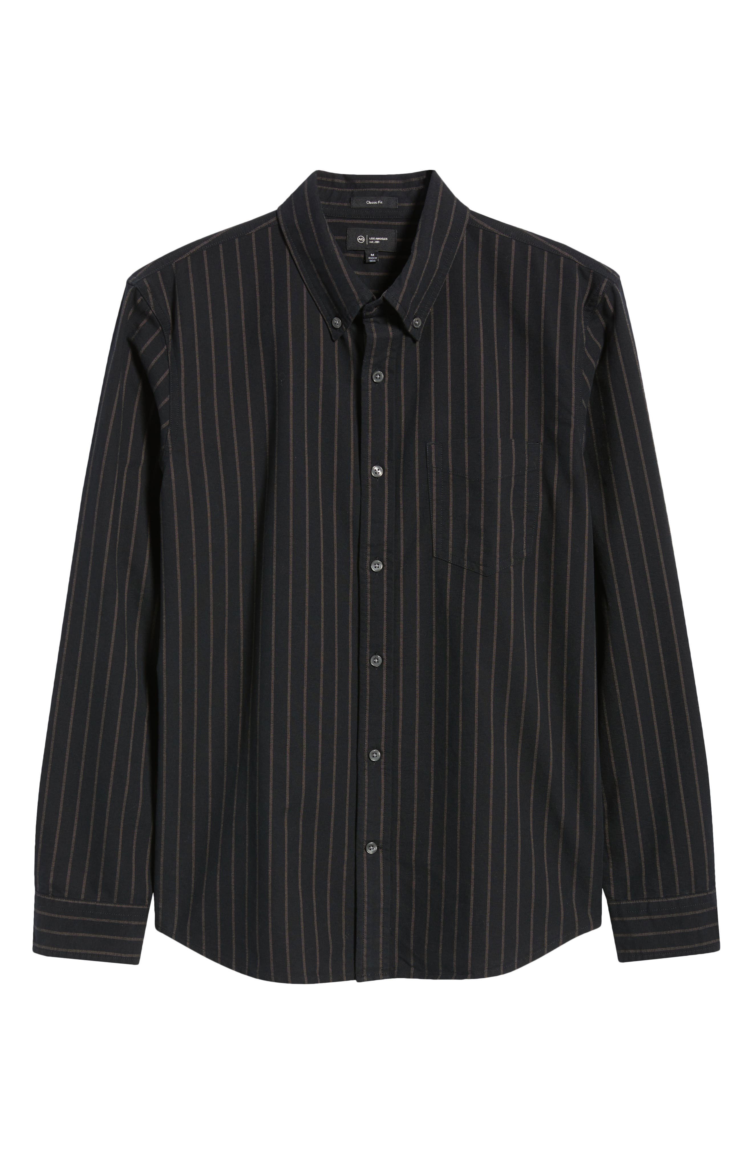 Ag Dean Pinstripe Cotton Button-down Oxford Shirt In Black