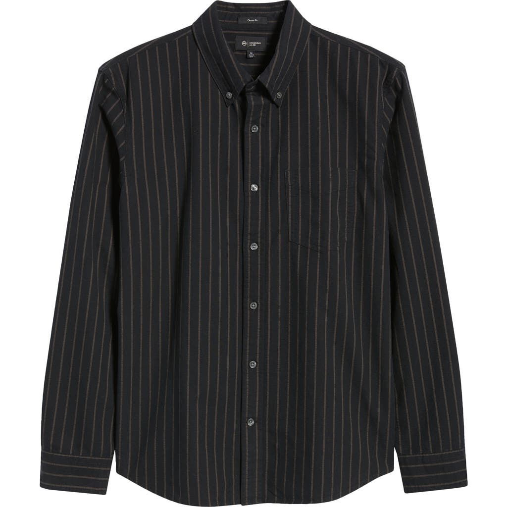 Ag Dean Pinstripe Cotton Button-down Oxford Shirt In Black