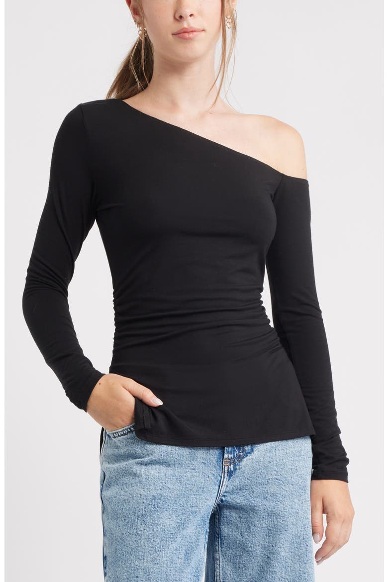 Off the Shoulder Long Sleeve Top, Main, color, BLACK