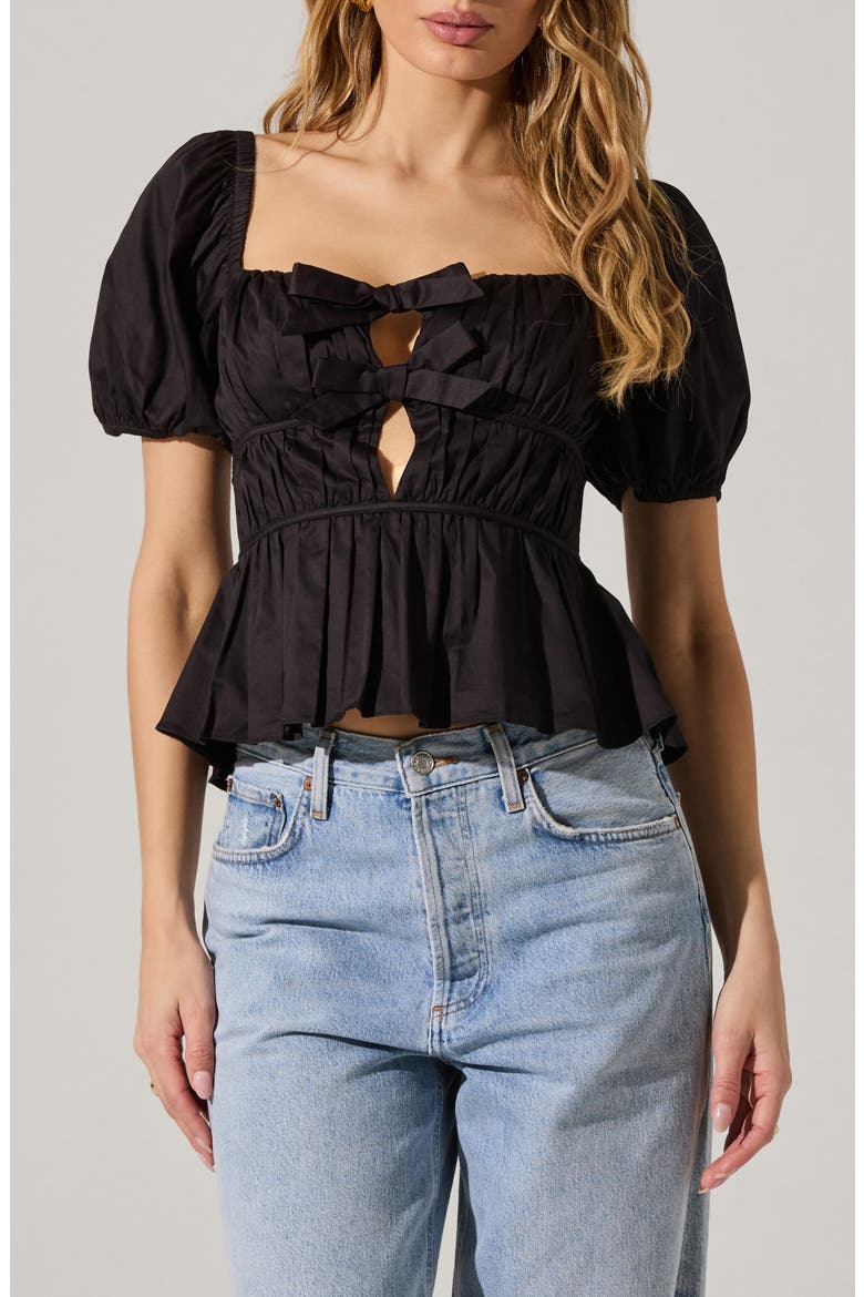 Smocked Peplum Shirt, Main, color, BLACK
