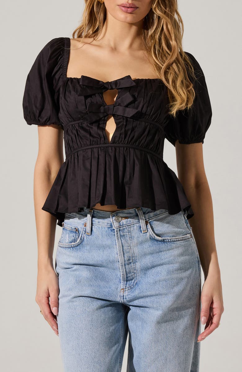 ASTR the Label Smocked Peplum Shirt, Main, color, Black