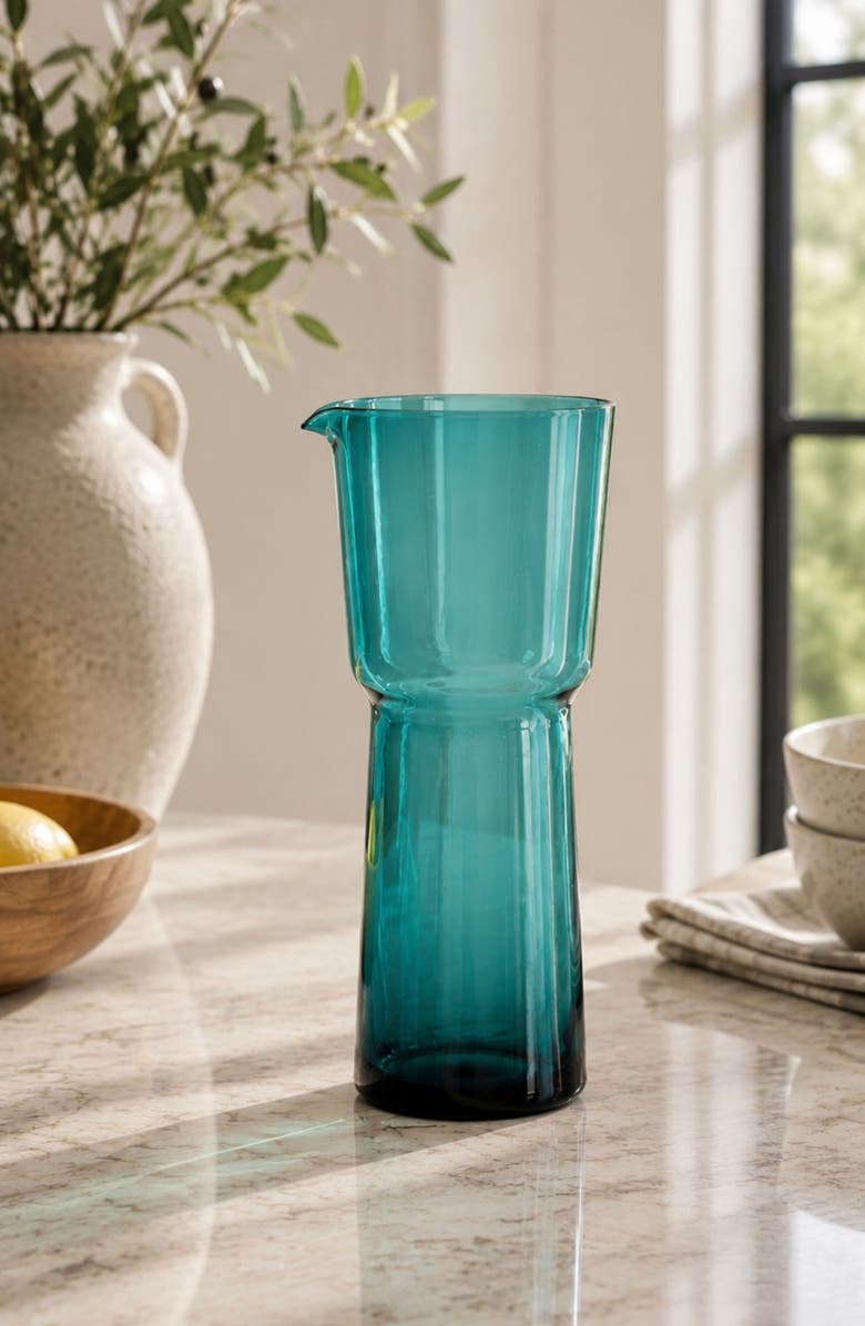 Zodax Skive Blown Glass Pitcher, Alternate, color, Teal Blue