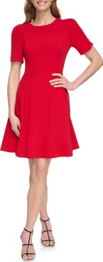 DKNY Button Sleeve Fit & Flare Dress
