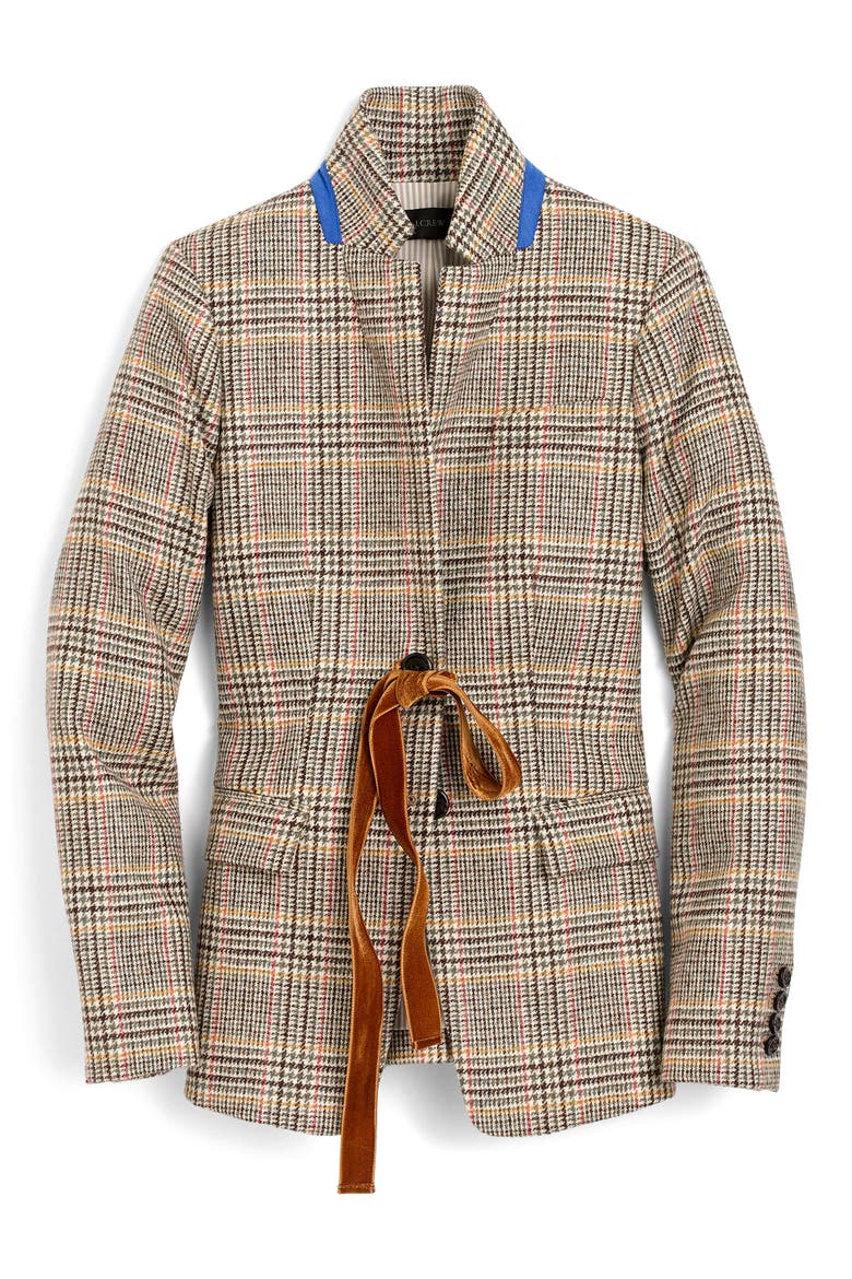 Plaid Regent Blazer with Velvet Tie, Alternate, color, OLIVE MUSTARD RED