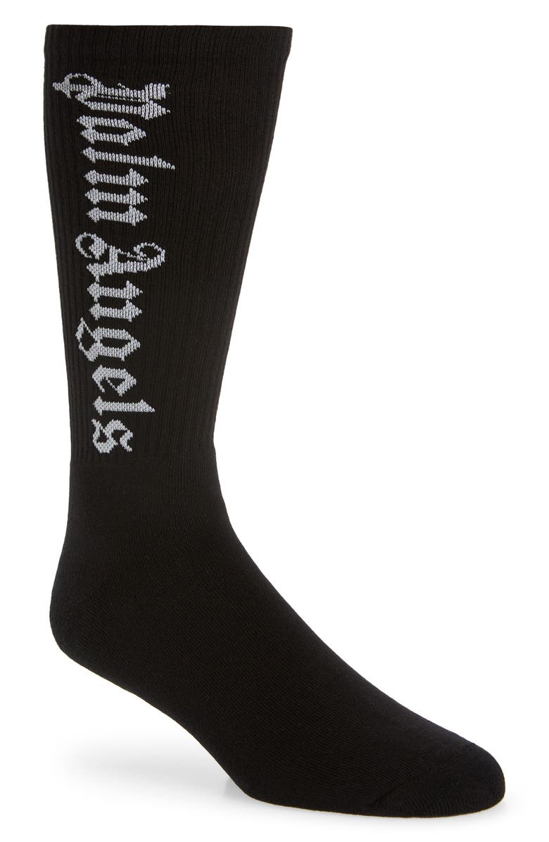 Palm Angels Ribbed Cotton Logo Socks, Main, color, 