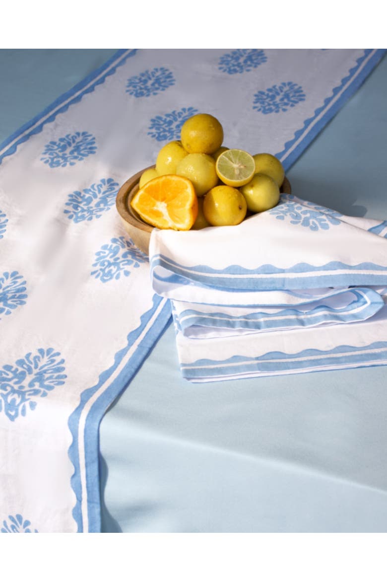 Nila - Pure Linen Hand-Printed Table Runner, Alternate, color, Pastel Blue