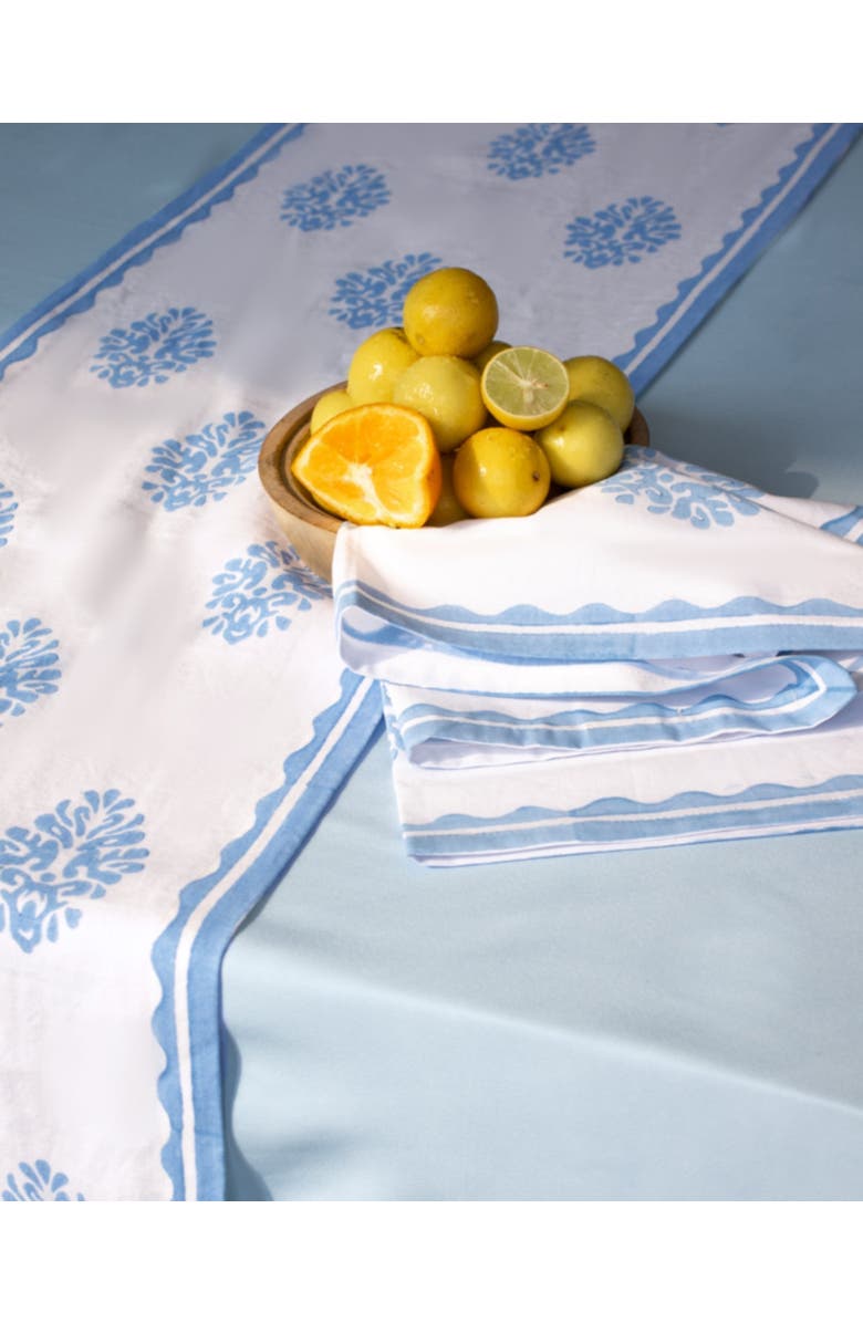 Banyan & Birch Nila - Pure Linen Hand-Printed Table Runner, Alternate, color, Pastel Blue