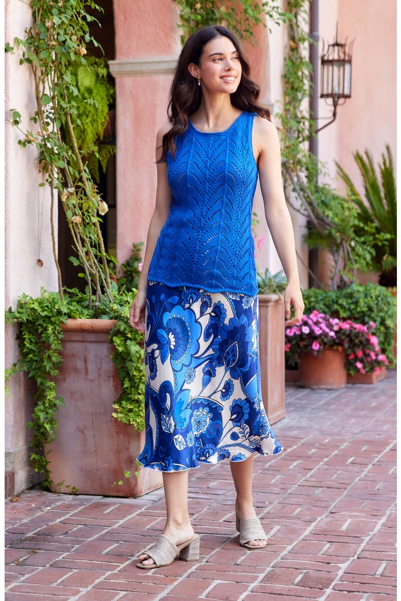 Floral Print Bias Cut Midi Skirt, Alternate, color, BLUE