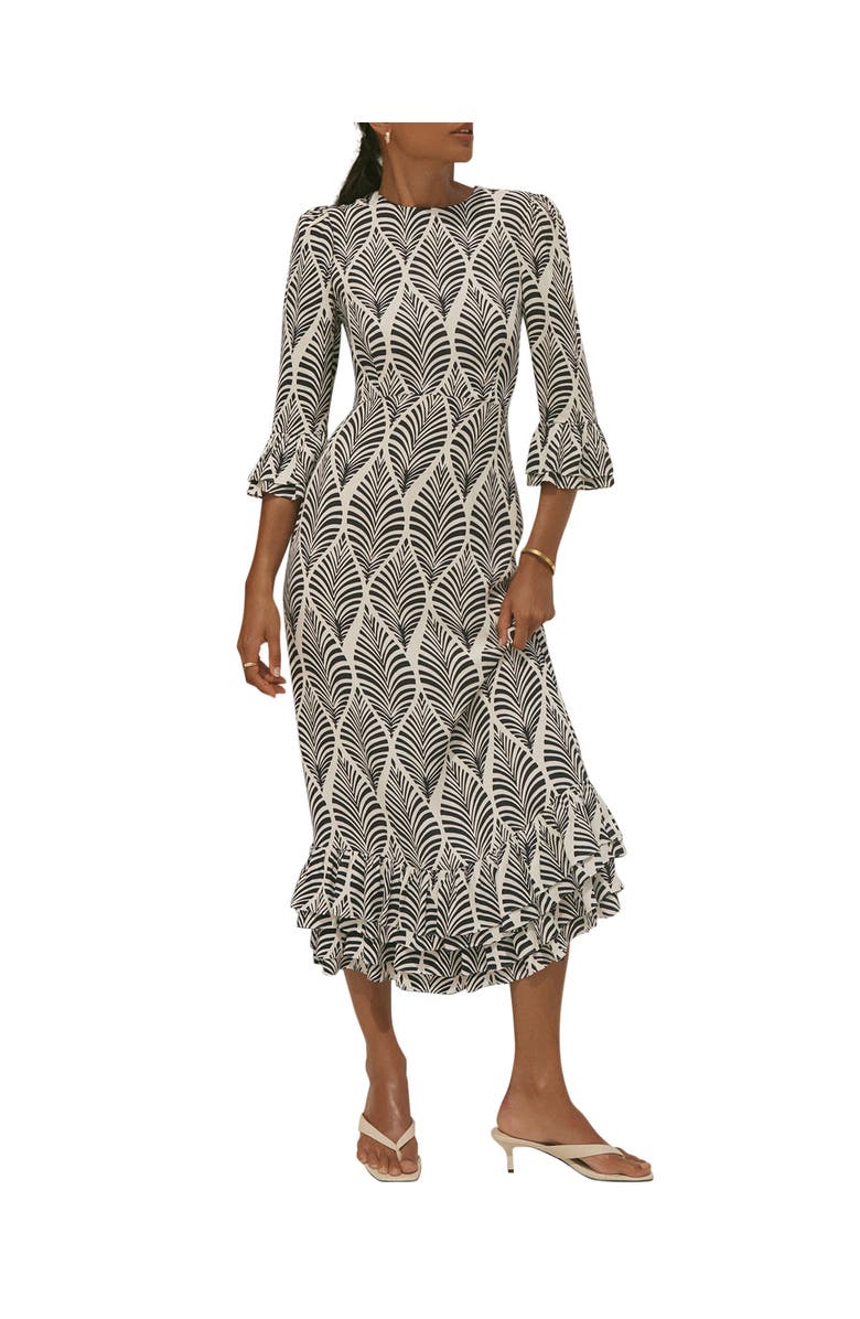 MINT VELVET Printed Ruffle Detail Midi Dress, Main, color, Blue