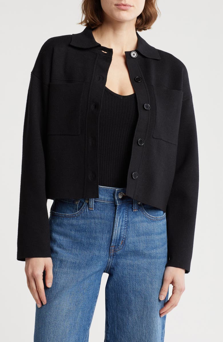 Love By Design Kogan Collared Crop Sweater Jacket, Main, color, Black