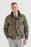 Brunello Cucinelli Waxed shearling bomber jacket with shearling collar