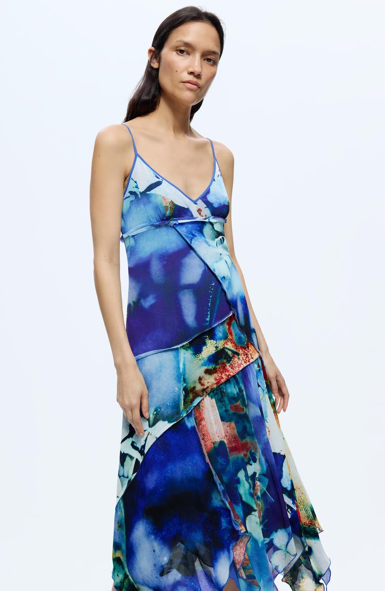 Desigual Sleeveless Handkerchief Hem Midi Dress, Alternate, color, Blue