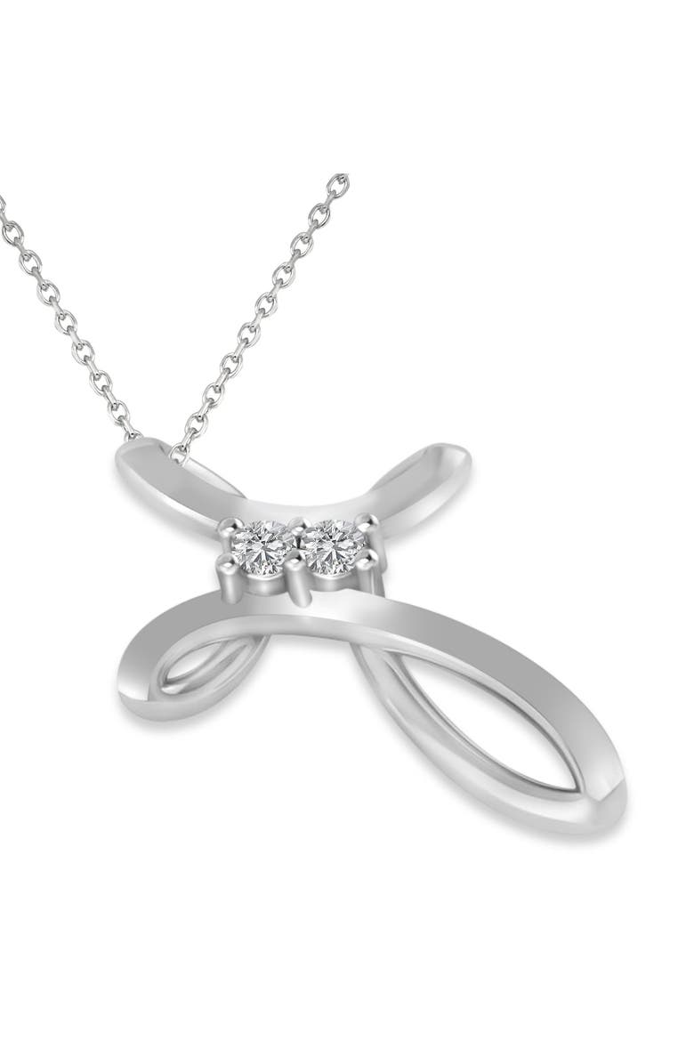Diamond Two Stone Swirl Cross Pendant Necklace 14k, Alternate, color, White Gold