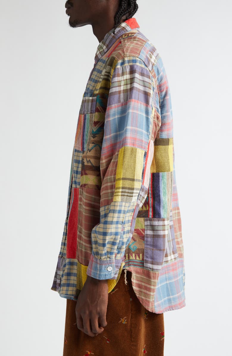 BEAMS Work Patchwork Flannel Button-Up Shirt, Alternate, color, 