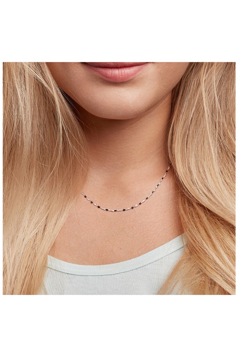 Sterling Silver Black Enamel Station Heart Link Necklace, Alternate, color, SILVER