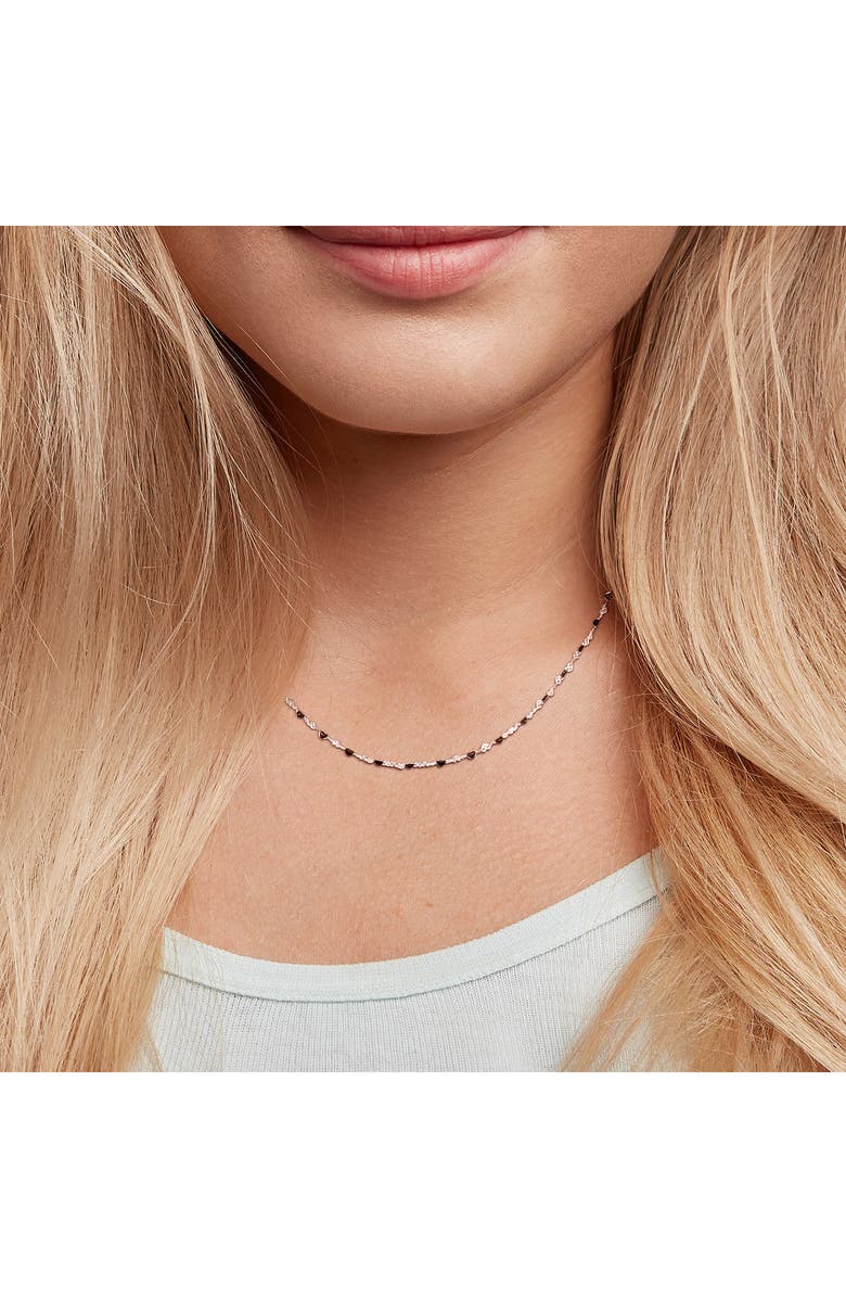 DELMAR Sterling Silver Black Enamel Station Heart Link Necklace, Alternate, color, Silver