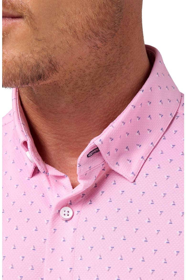 Halyard Geo Print Short Sleeve Performance Button-Up Shirt, Alternate, color, PINK SALT TOSSED TRIANGLE CLASSIC