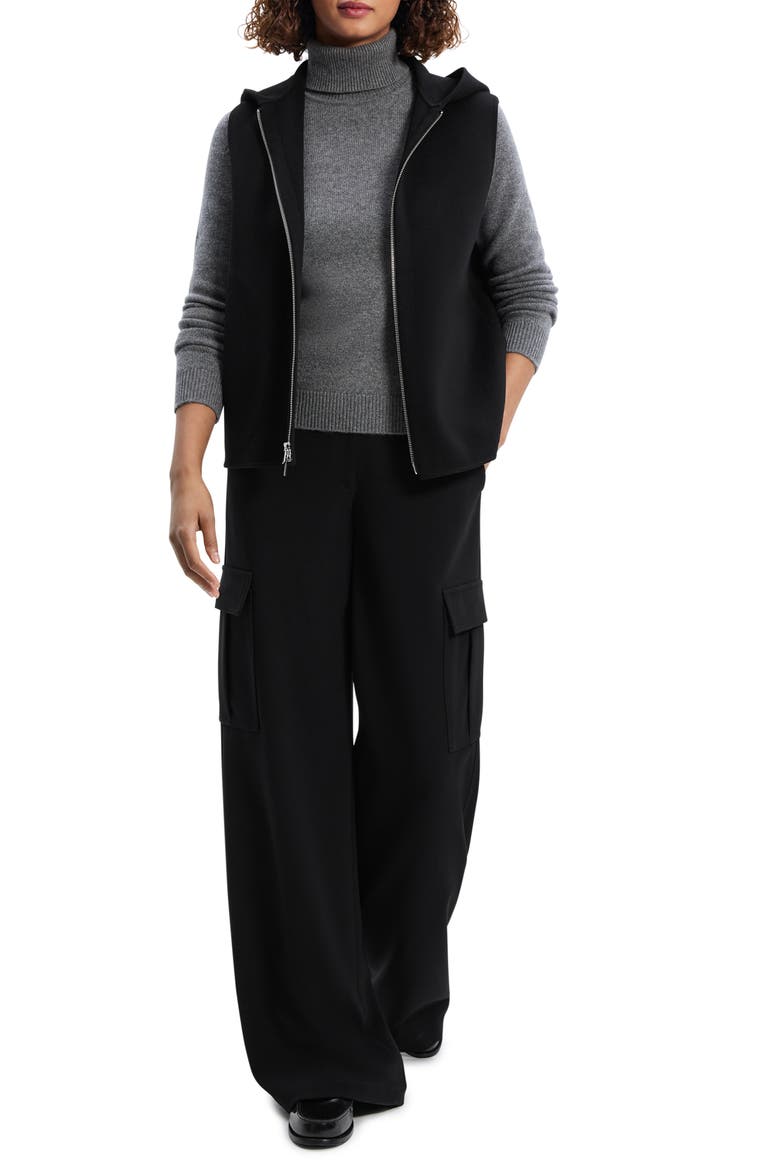 Sleeveless Wool & Cashmere Hoodie, Alternate, color, BLACK