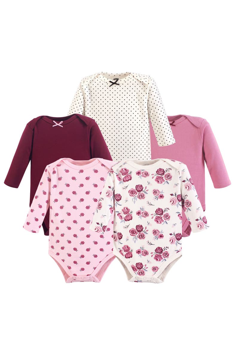 Hudson Baby Soft Cotton Long-Sleeve Bodysuits, Main, color, Pink